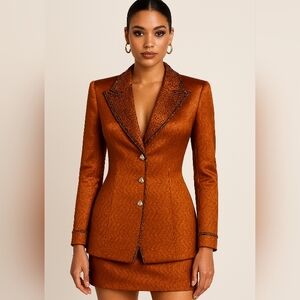 Women's Copper Satin Blazer Jacket & Skirt
